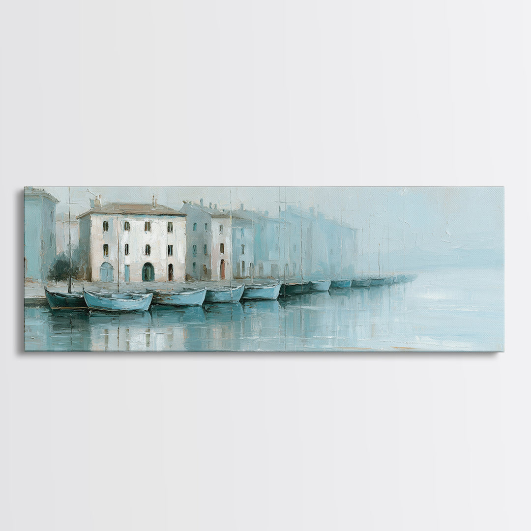 Mediterranean Harbor at Dawn Canvas Print, Seascape Art, Gallery Decor, Coastal Decor, Oil Painting, Seascape, Contemporary Art, SEA-3x1-62