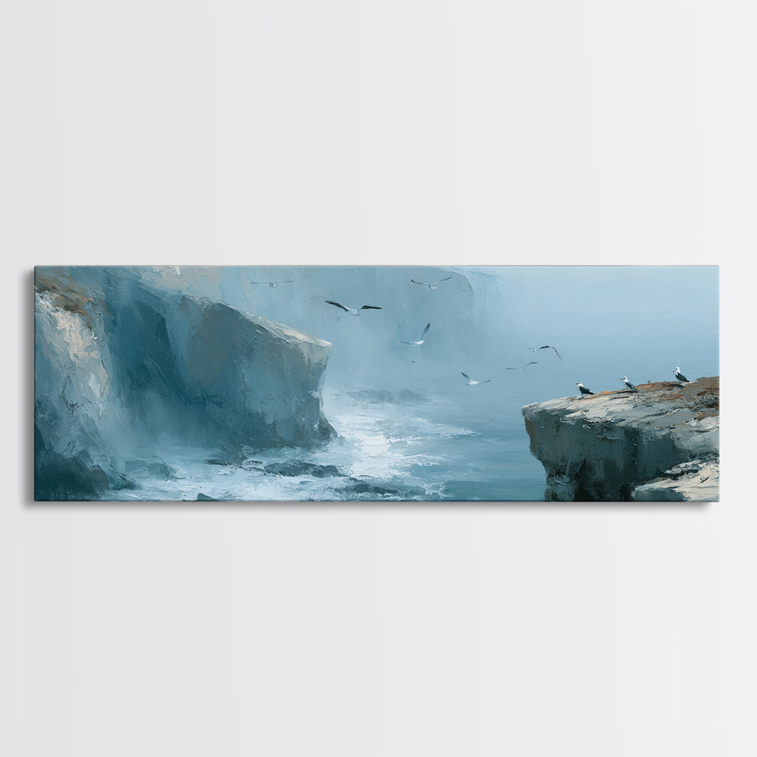 Misty Sea Cliffs Framed Canvas Print, Seascape Art, Bedroom Wall Art, Coastal Decor, Seascape, Boho Decor, Luxury Decor, SEA-3x1-69