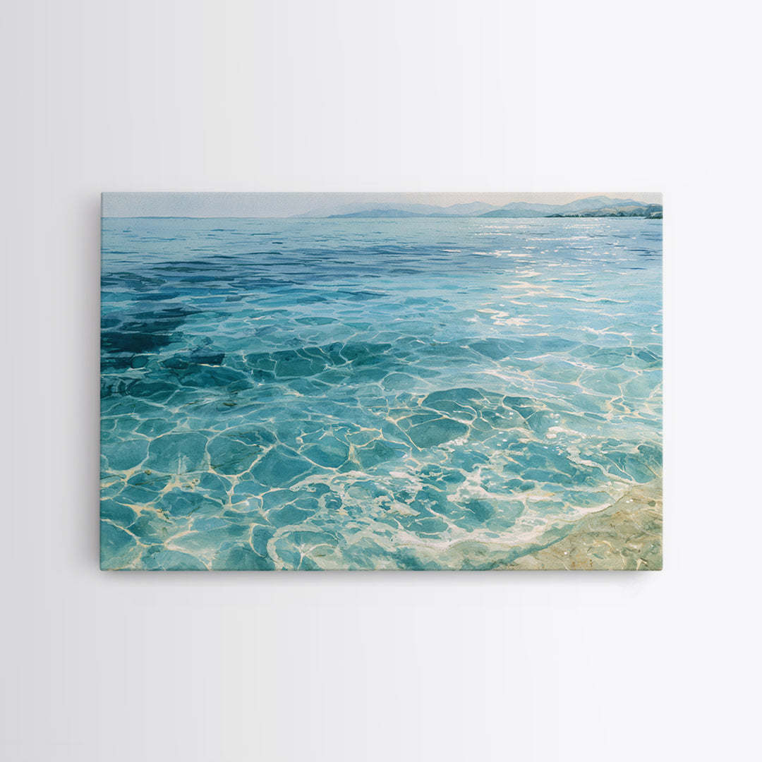 Tropical Lagoon with Transparent Shallows Framed Canvas Print, Seascape Art, Oil Painting, Coastal Decor, Fine Art, Seascape, SEA-3x2-14