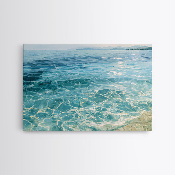 Tropical Lagoon with Transparent Shallows Framed Canvas Print, Seascape Art, Oil Painting, Coastal Decor, Fine Art, Seascape, SEA-3x2-14