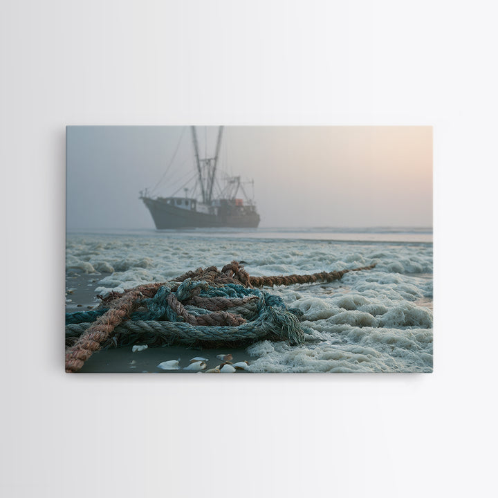 Fishing Boat Silhouette Framed Canvas Print, Seascape Art, Digital Wall Art, Coastal Decor, Fine Art, Seascape, Wall Art Print, SEA-3x2-18