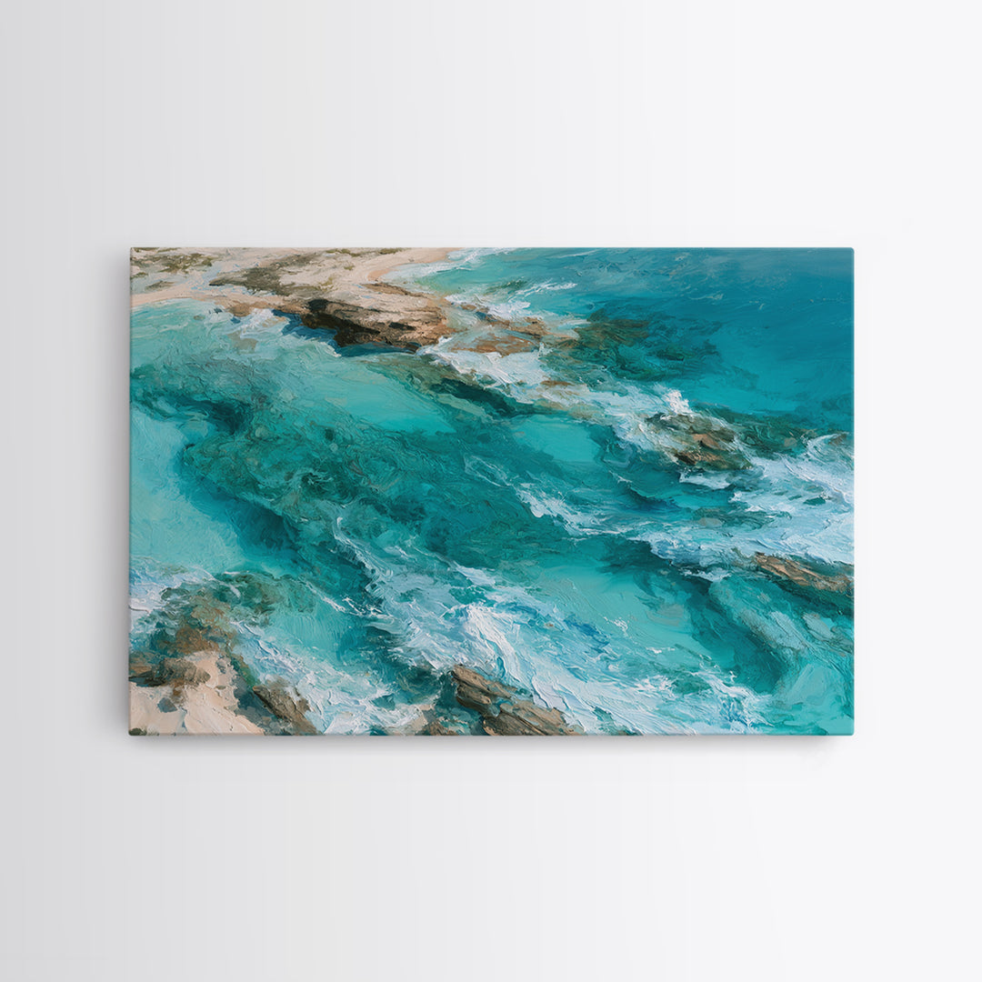 Aerial Reef Water Framed Canvas Print, Seascape Art, Original Art, Coastal Decor, Fine Art, Seascape, Living Room Wall Art, SEA-3x2-28