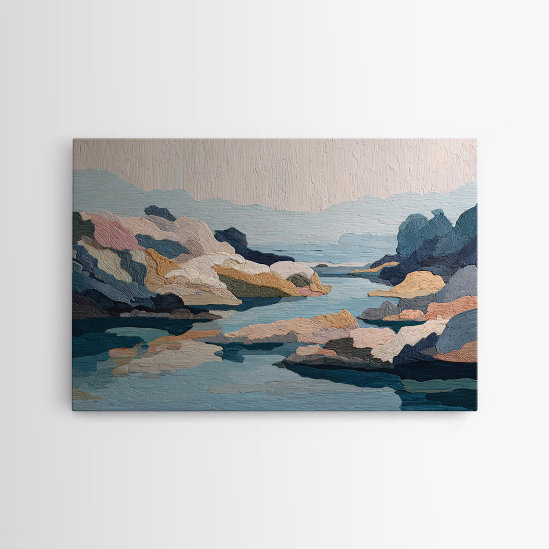 Rocky Tidepool with Reflections Framed Canvas Print, Seascape Art, Wall Decor, Coastal Decor, Fine Art, Seascape, Wall Art, SEA-3x2-39