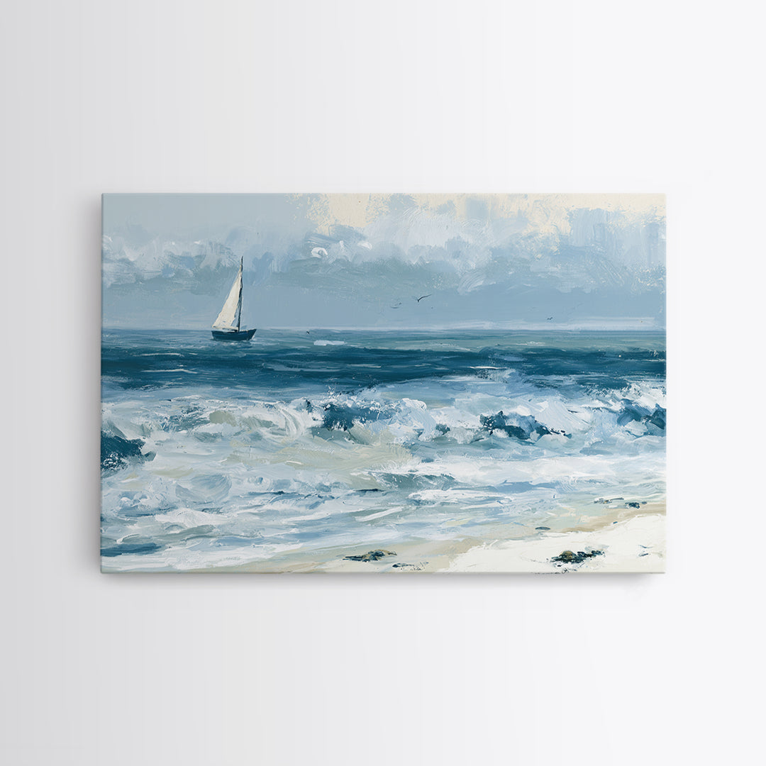Coastal Cove with Turquoise Water Canvas Print, Seascape Art, Textured Painting, Coastal Decor, Watercolor Art, Seascape, SEA-3x2-67