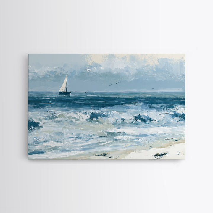 Coastal Cove with Turquoise Water Canvas Print, Seascape Art, Textured Painting, Coastal Decor, Watercolor Art, Seascape, SEA-3x2-67