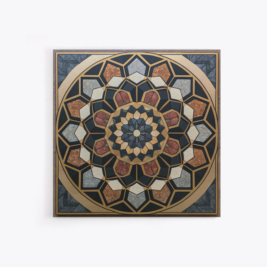 Black and Gold Geometric Rosette Framed Canvas Print, Sacred Geometry Art, Digital Art, Living Room Decor, Fine Art, Geometry, SGA-1x1-12