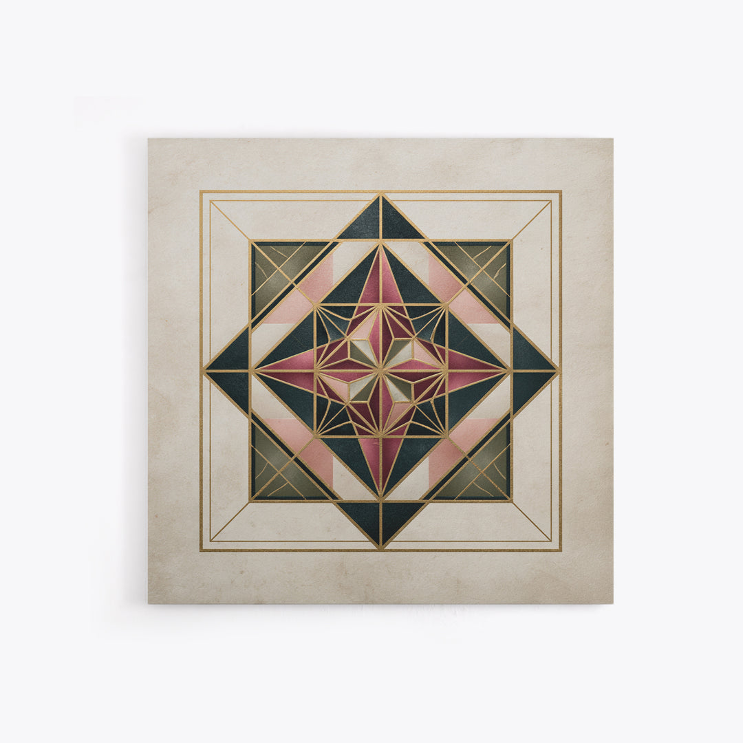 Gold Line Compass Mandala on Parchment Canvas Print, Sacred Geometry Art, Gallery Decor, Living Room Decor, Abstract Art, SGA-1x1-45