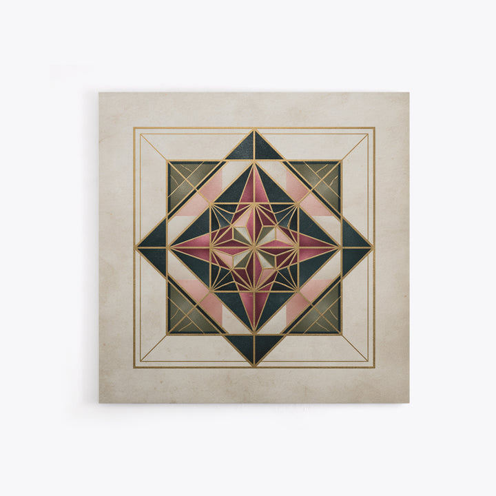 Gold Line Compass Mandala on Parchment Canvas Print, Sacred Geometry Art, Gallery Decor, Living Room Decor, Abstract Art, SGA-1x1-45