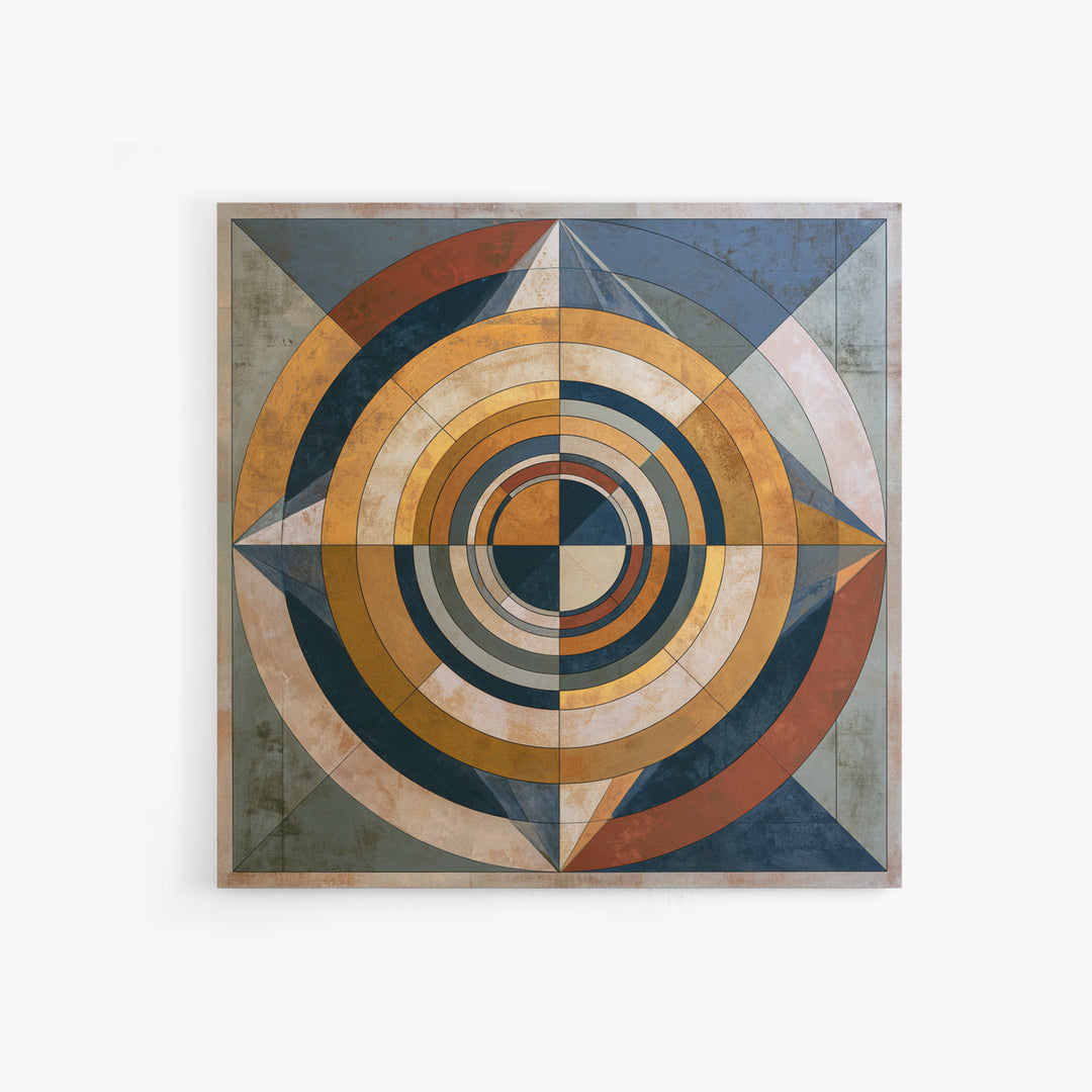 Concentric Circles and Triangles Framed Canvas Print, Sacred Geometry Art, Fine Art Print, Living Room Decor, Abstract Art, SGA-1x1-57