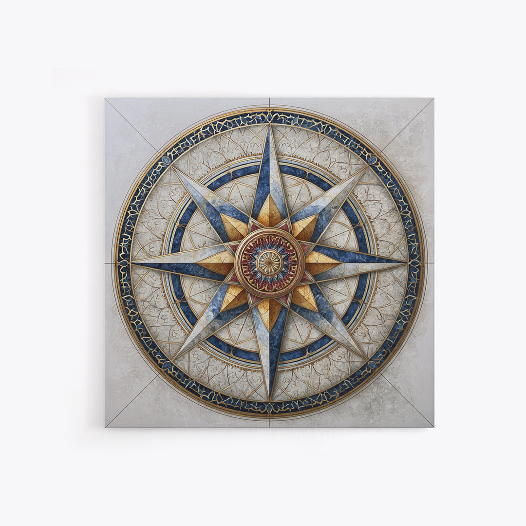 Gold Line Compass Mandala on Parchment Canvas Print, Sacred Geometry Art, Gallery Decor, Living Room Decor, Abstract Art, SGA-1x1-69