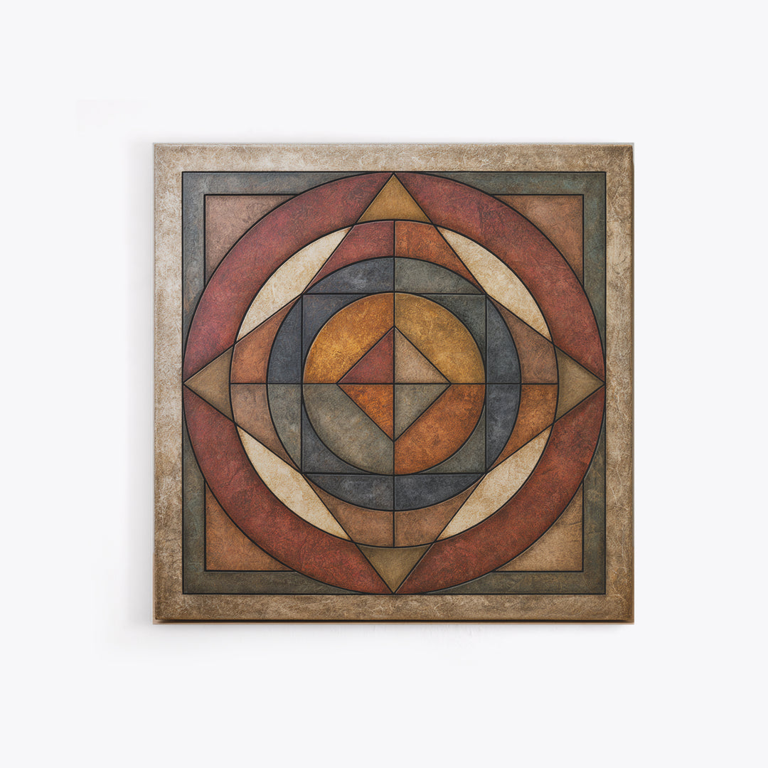 Concentric Circles and Triangles Canvas Print, Sacred Geometry Art, Textured Painting, Living Room Decor, Fine Art, Geometry, SGA-1x1-81