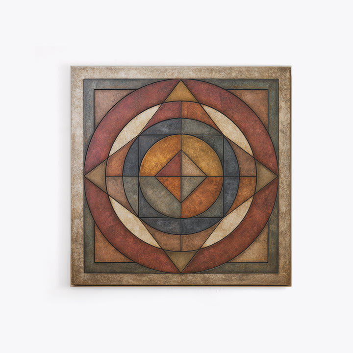 Concentric Circles and Triangles Canvas Print, Sacred Geometry Art, Textured Painting, Living Room Decor, Fine Art, Geometry, SGA-1x1-81