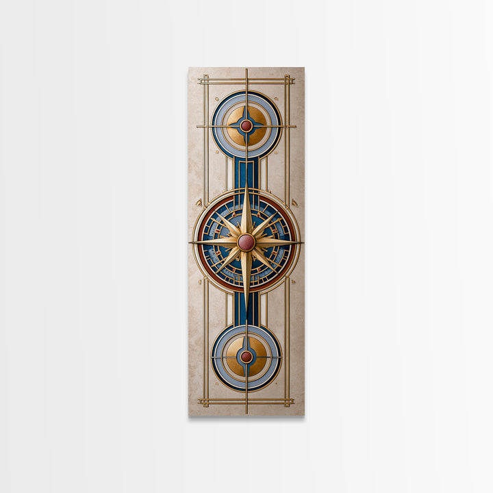 Gold Line Compass Mandala on Parchment Canvas Print, Sacred Geometry Art, Modern Decor, Living Room Decor, Fine Art, Geometry, SGA-1x3-57
