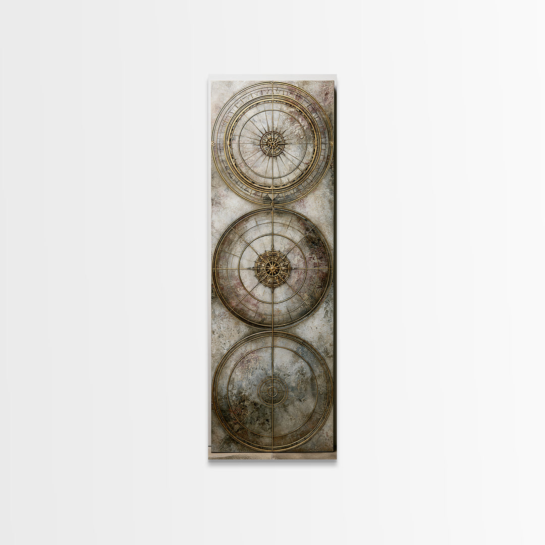 Gold Line Compass Mandala on Parchment Canvas Print, Sacred Geometry Art, Gallery Decor, Living Room Decor, Abstract Art, SGA-1x3-9