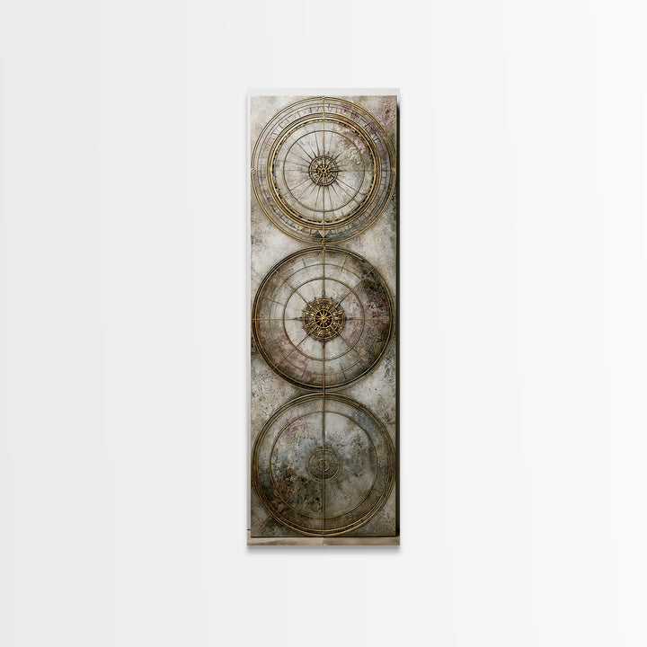 Gold Line Compass Mandala on Parchment Canvas Print, Sacred Geometry Art, Gallery Decor, Living Room Decor, Abstract Art, SGA-1x3-9