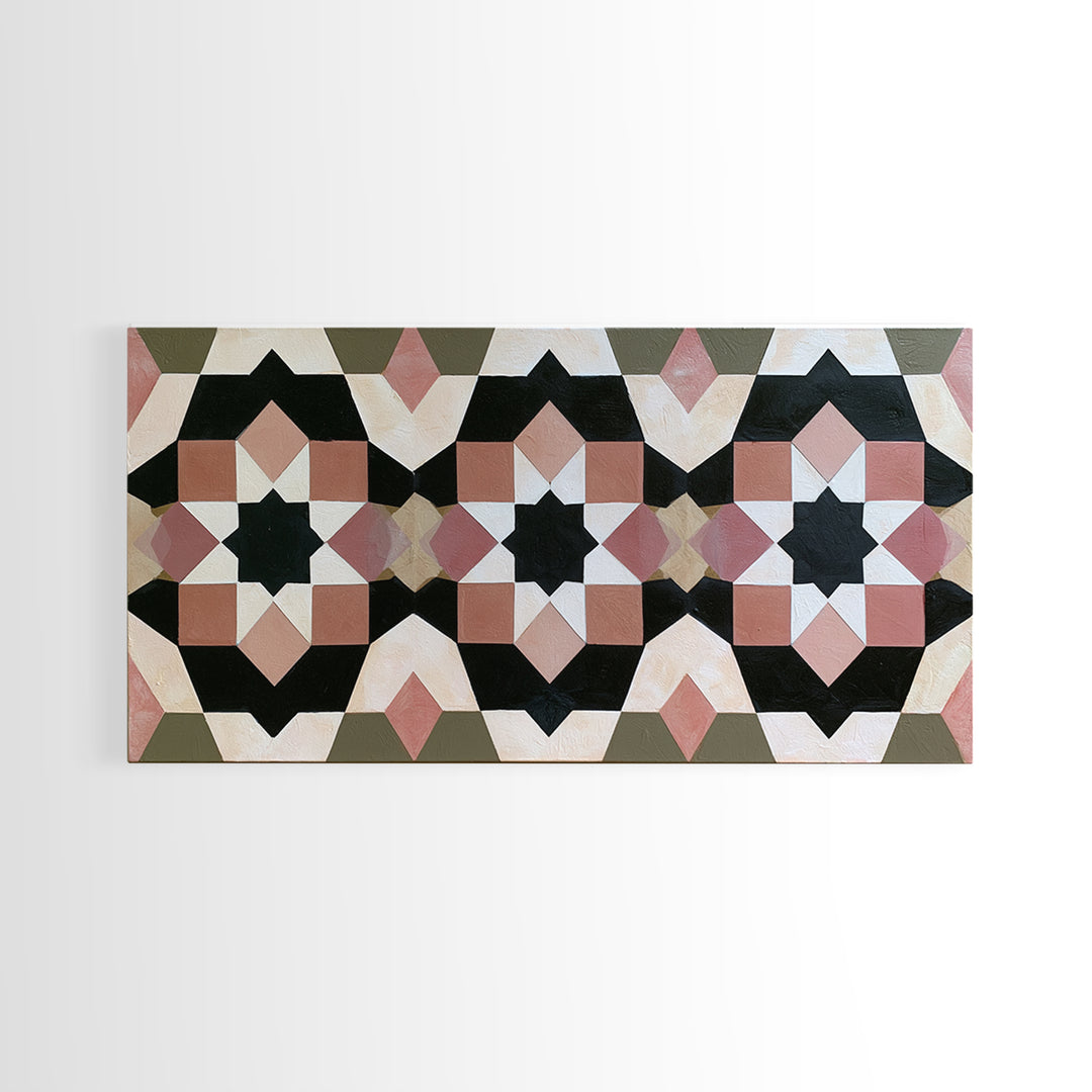 Moroccan Sacred Tile Star Pattern Framed Canvas Print, Sacred Geometry Art, Fine Art Print, Living Room Decor, Geometry, SGA-2x1-20