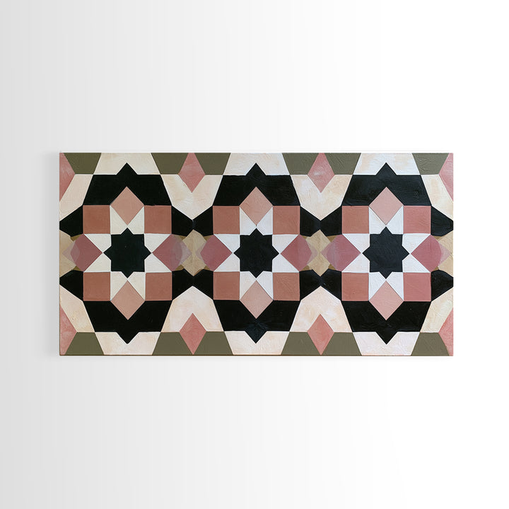 Moroccan Sacred Tile Star Pattern Framed Canvas Print, Sacred Geometry Art, Fine Art Print, Living Room Decor, Geometry, SGA-2x1-20