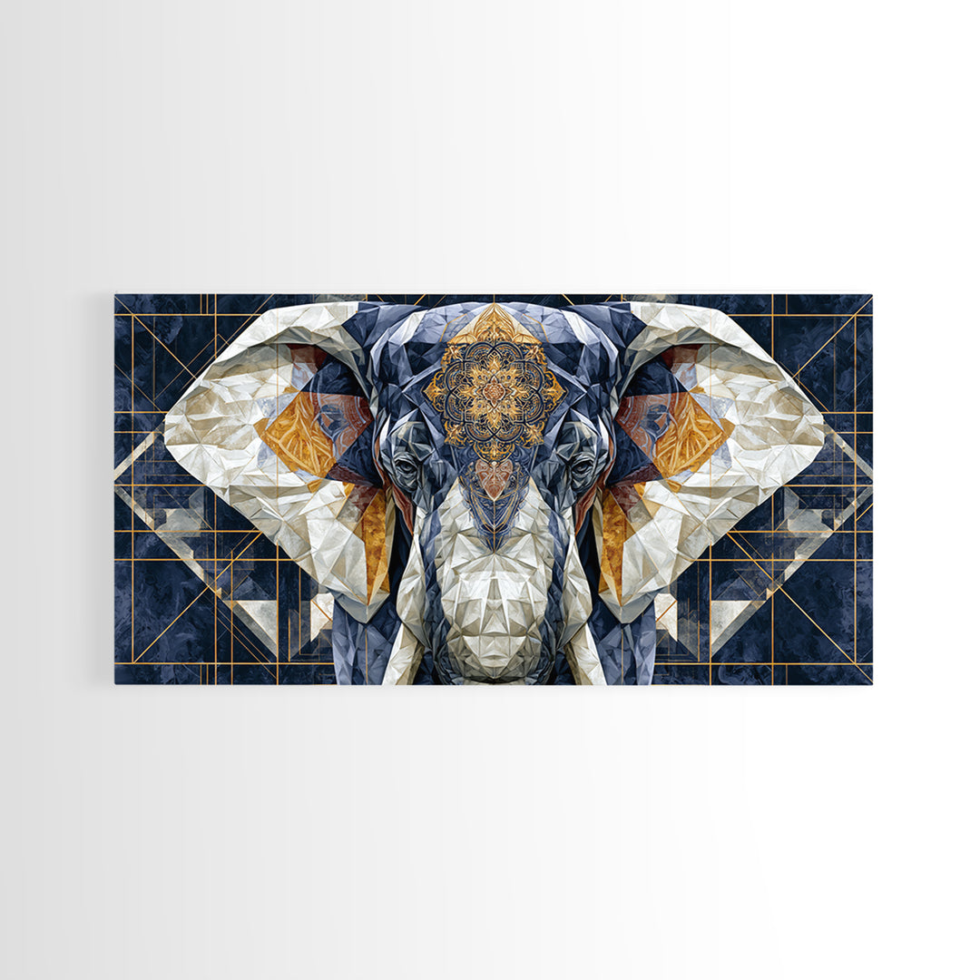 Geometric Elephant with Ornate Mandala Lines Canvas Print, Sacred Geometry Art, Contemporary Art, Living Room Decor, Geometry, SGA-2x1-54