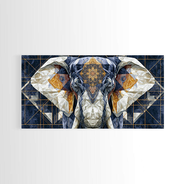 Geometric Elephant with Ornate Mandala Lines Canvas Print, Sacred Geometry Art, Contemporary Art, Living Room Decor, Geometry, SGA-2x1-54
