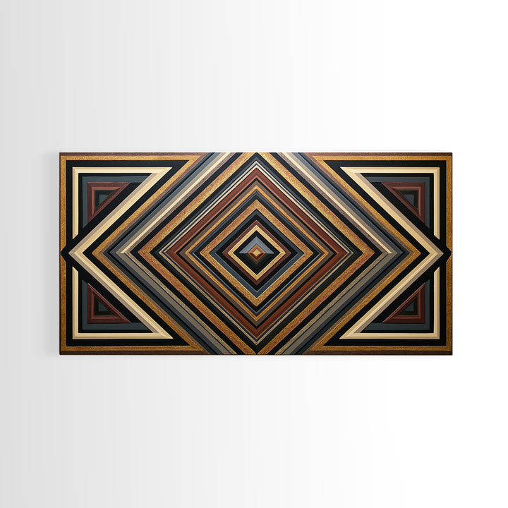 Black and Gold Geometric Rosette Framed Canvas Print, Sacred Geometry Art, Printable, Living Room Decor, Abstract Art, Geometry, SGA-2x1-56