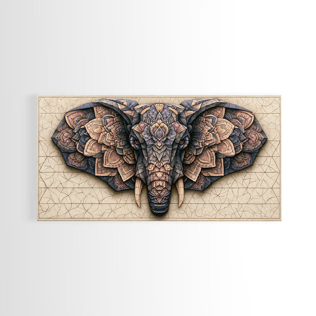 Geometric Elephant with Ornate Mandala Lines Canvas Print, Sacred Geometry Art, Luxury Decor, Living Room Decor, Geometry, SGA-2x1-6