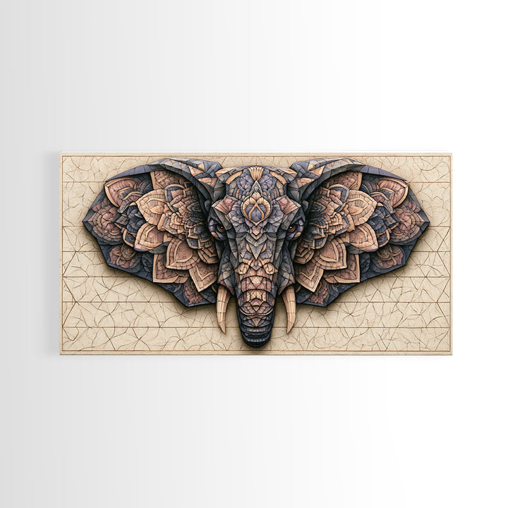 Geometric Elephant with Ornate Mandala Lines Canvas Print, Sacred Geometry Art, Luxury Decor, Living Room Decor, Geometry, SGA-2x1-6