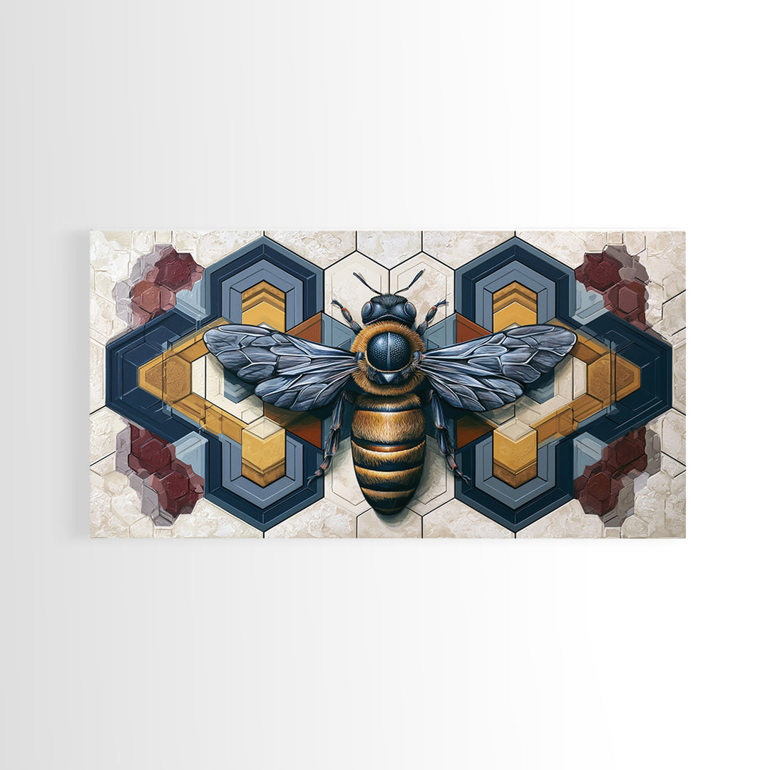 Hexagon Honeycomb Pattern Framed Canvas Print, Sacred Geometry Art, Living Room Decor, Oil Painting, Geometry, SGA-2x1-60