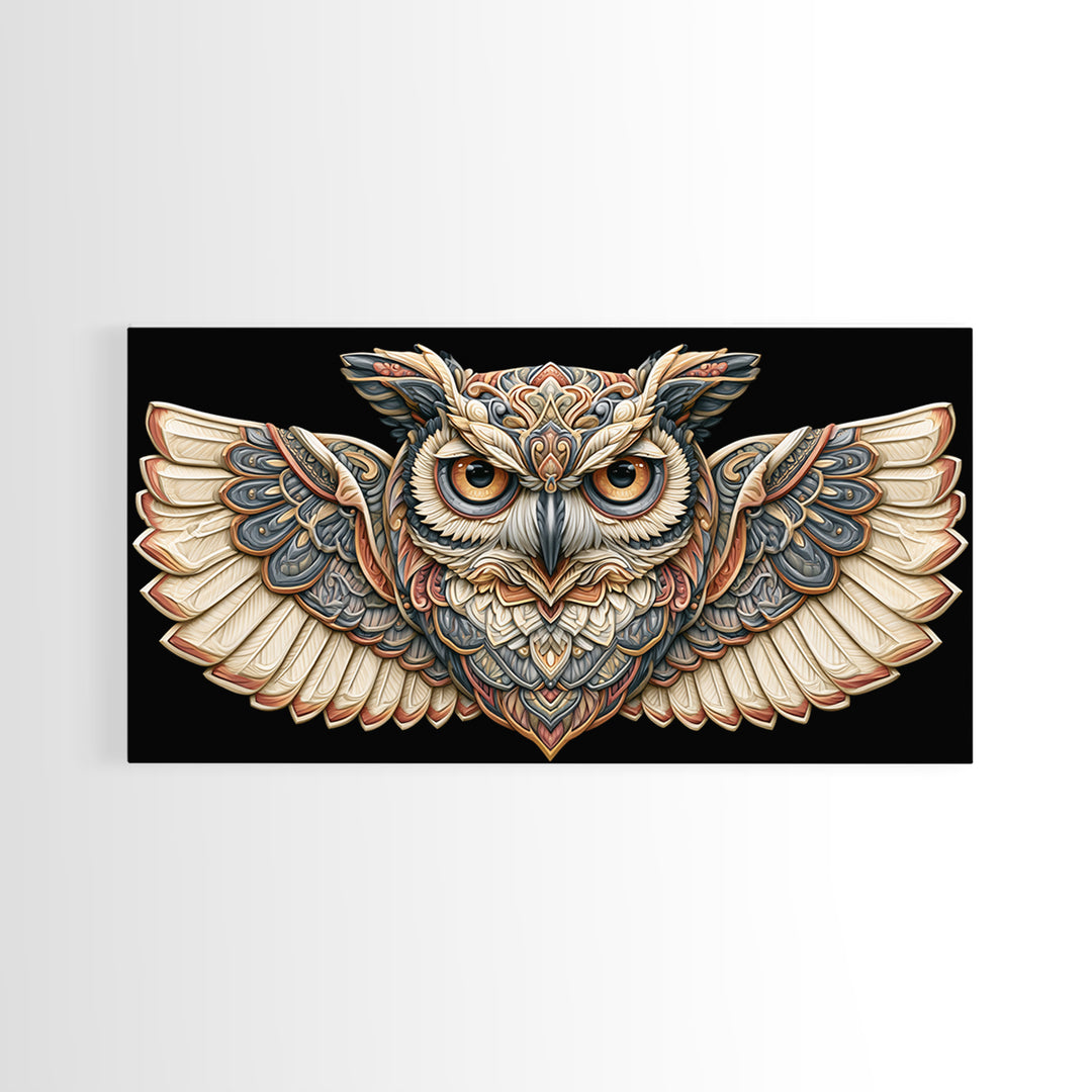 Sacred Owl Formed from Symmetrical Linework Canvas Print, Sacred Geometry Art, Room Decor, Living Room Decor, Abstract Art, SGA-2x1-62