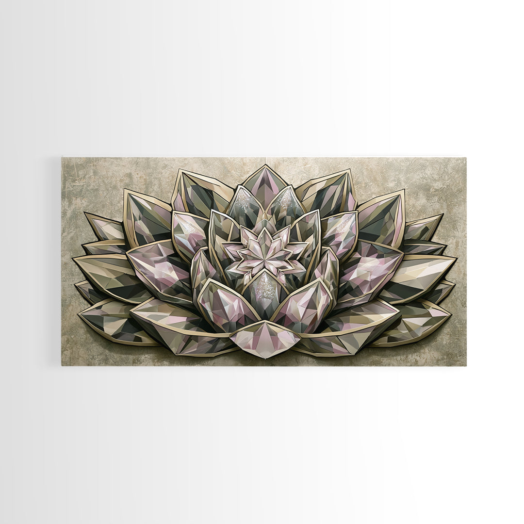 Crystal Lotus Arrangement Canvas Print, Sacred Geometry Art, Digital Wall Art, Living Room Decor, Fine Art, Geometry, SGA-2x1-64