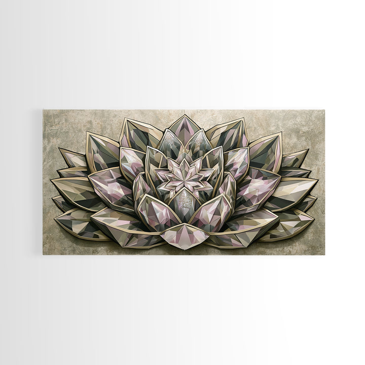 Crystal Lotus Arrangement Canvas Print, Sacred Geometry Art, Digital Wall Art, Living Room Decor, Fine Art, Geometry, SGA-2x1-64
