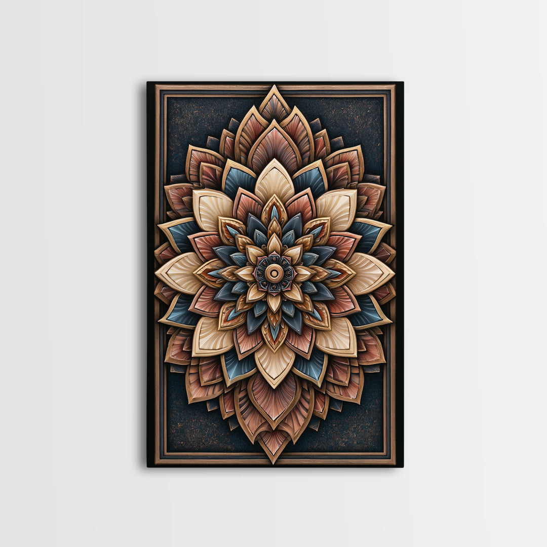Mandala Lotus with Precise Radial Symmetry Canvas Print, Sacred Geometry Art, Luxury Decor, Living Room Decor, Geometry, SGA-2x3-10