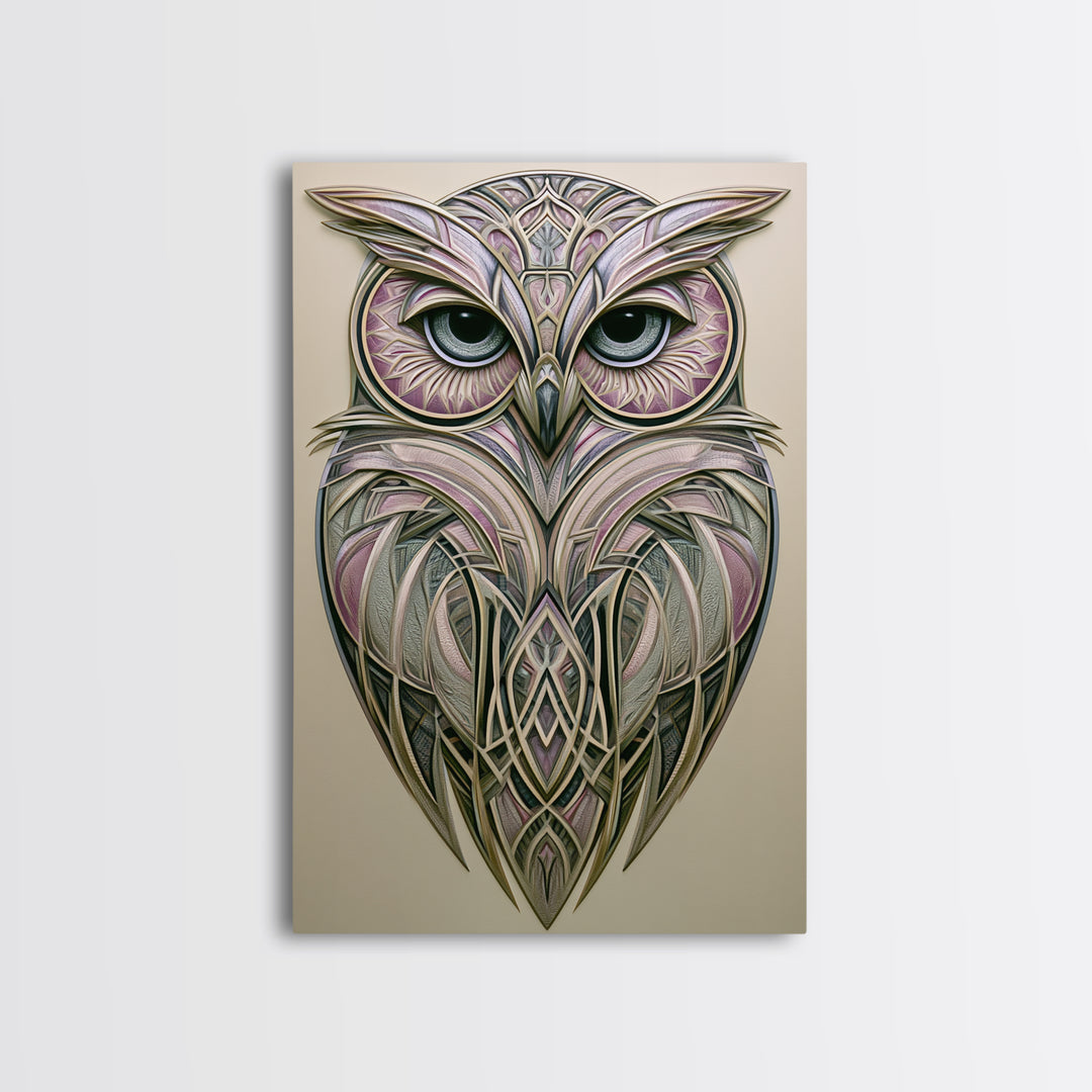 Sacred Owl Formed from Symmetrical Linework Canvas Print, Sacred Geometry Art, Statement Artwork, Living Room Decor, Geometry, SGA-2x3-2