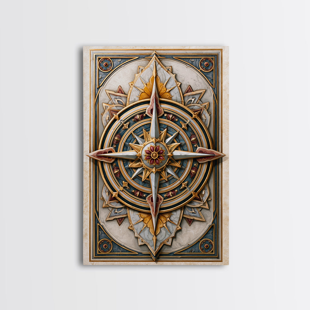 Gold Line Compass Mandala on Parchment Canvas Print, Sacred Geometry Art, Wall Decor, Living Room Decor, Abstract Art, Geometry, SGA-2x3-29