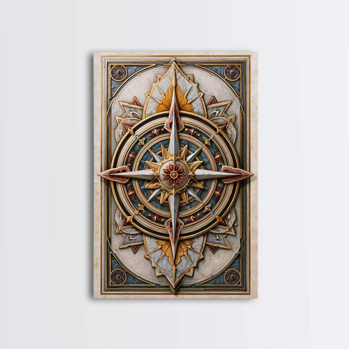 Gold Line Compass Mandala on Parchment Canvas Print, Sacred Geometry Art, Wall Decor, Living Room Decor, Abstract Art, Geometry, SGA-2x3-29