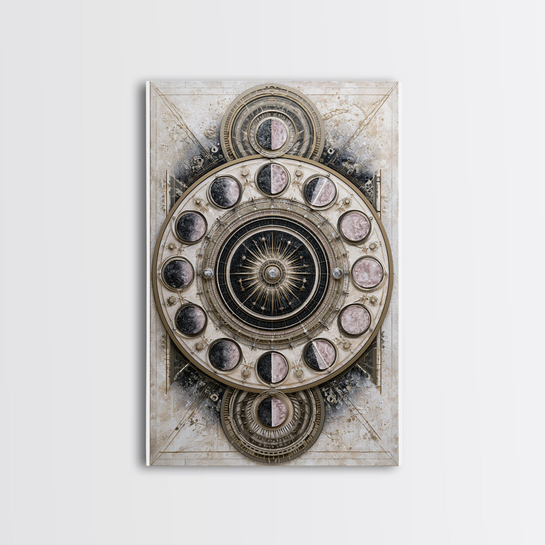 Moon Phase Mandala Framed Canvas Print, Sacred Geometry Art, Textured Painting, Living Room Decor, Fine Art, Geometry, SGA-2x3-46