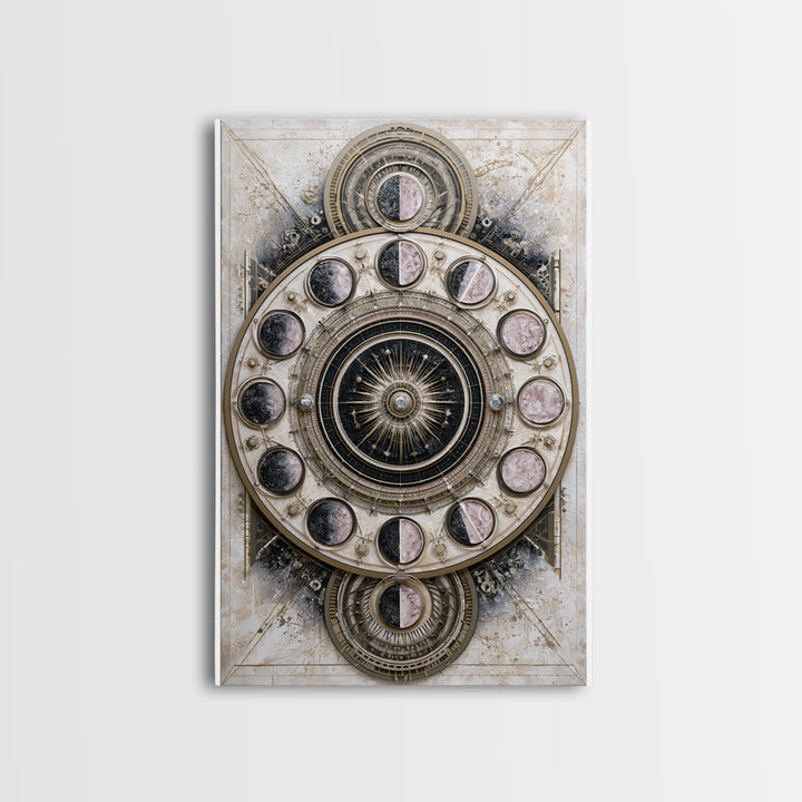 Moon Phase Mandala Framed Canvas Print, Sacred Geometry Art, Textured Painting, Living Room Decor, Fine Art, Geometry, SGA-2x3-46
