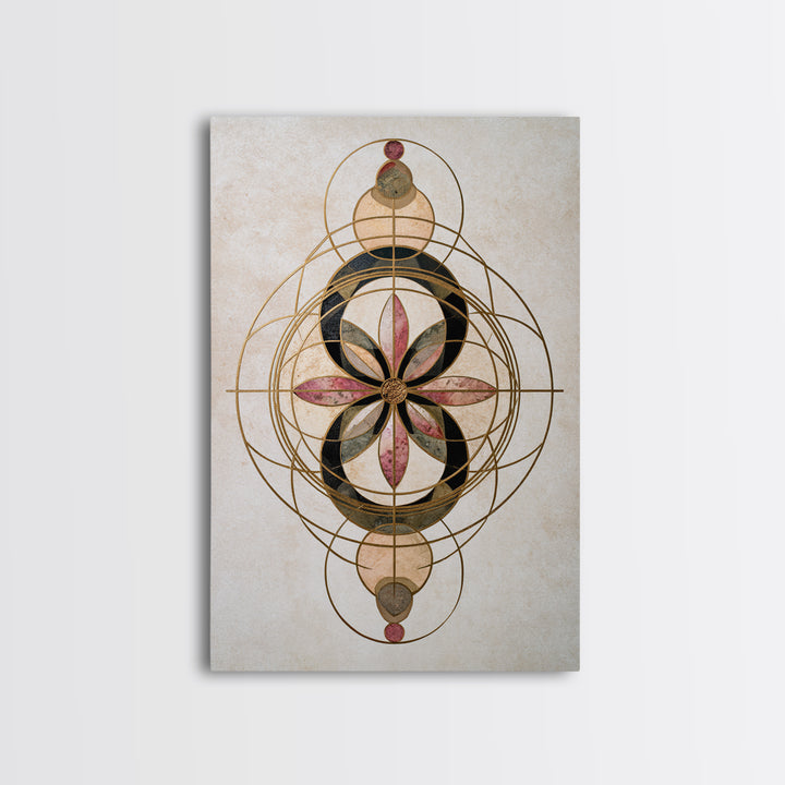 Gold Line Compass Mandala on Parchment Canvas Print, Sacred Geometry Art, Wall Art Print, Living Room Decor, Abstract Art, SGA-2x3-77