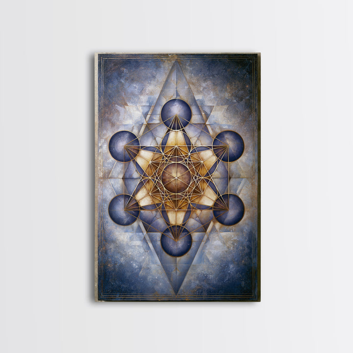 Metatron Cube with Celestial Background Framed Canvas Print, Sacred Geometry Art, Boho Decor, Living Room Decor, Abstract Art, SGA-2x3-83