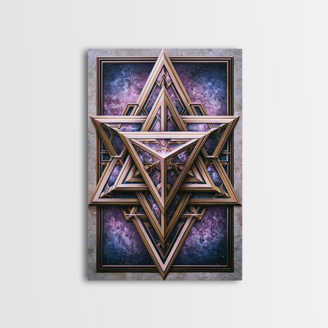 Star Tetrahedron with Watercolor Galaxy Wash Canvas Print, Sacred Geometry Art, Digital Wall Art, Living Room Decor, Geometry, SGA-2x3-88