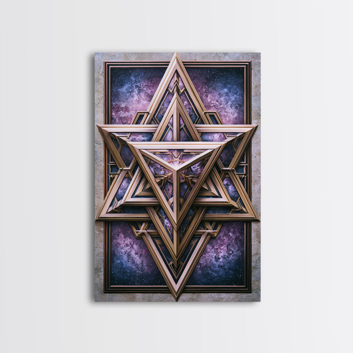 Star Tetrahedron with Watercolor Galaxy Wash Canvas Print, Sacred Geometry Art, Digital Wall Art, Living Room Decor, Geometry, SGA-2x3-88