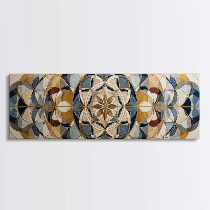 Gold Line Compass Mandala on Parchment Canvas Print, Sacred Geometry Art, Living Room Decor, Geometry, Mandala Wall Art, SGA-3x1-13
