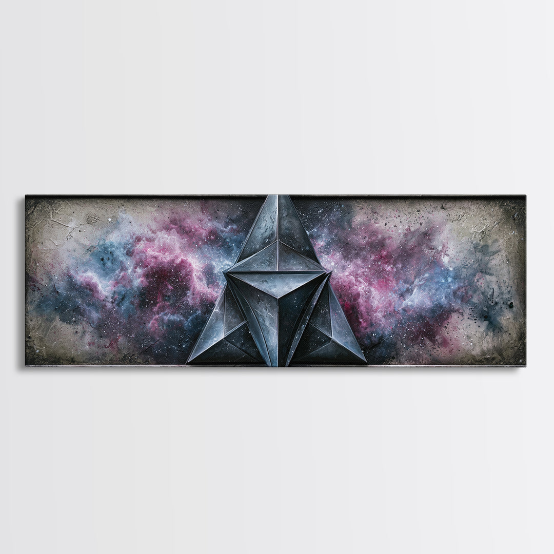 Star Tetrahedron with Watercolor Galaxy Wash Canvas Print, Sacred Geometry Art, Spiritual Wall Art, Living Room Decor, Geometry, SGA-3x1-24