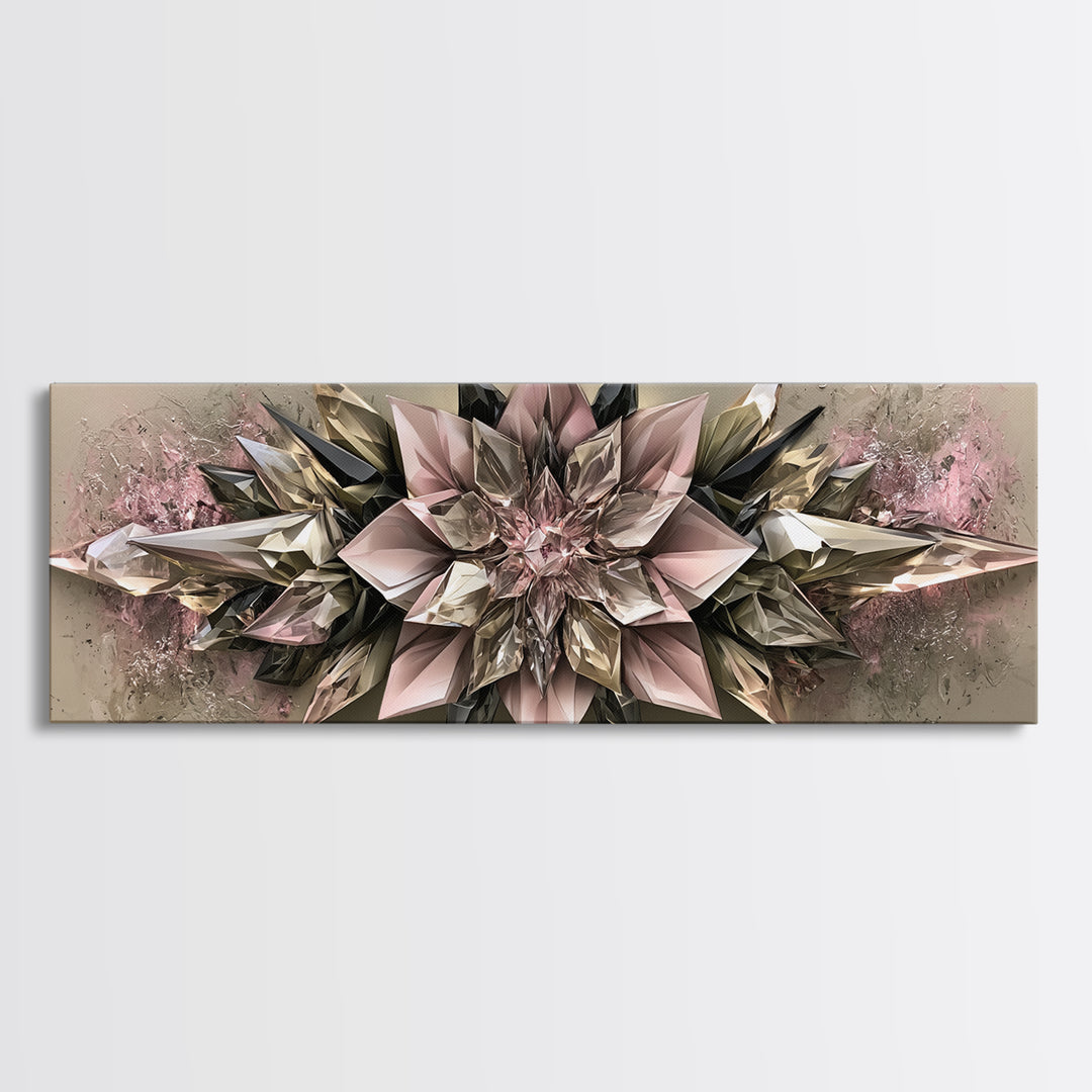 Crystal Lotus Arrangement Canvas Print, Sacred Geometry Art, Decorations, Living Room Decor, Geometry, Minimalist Decor, SGA-3x1-36