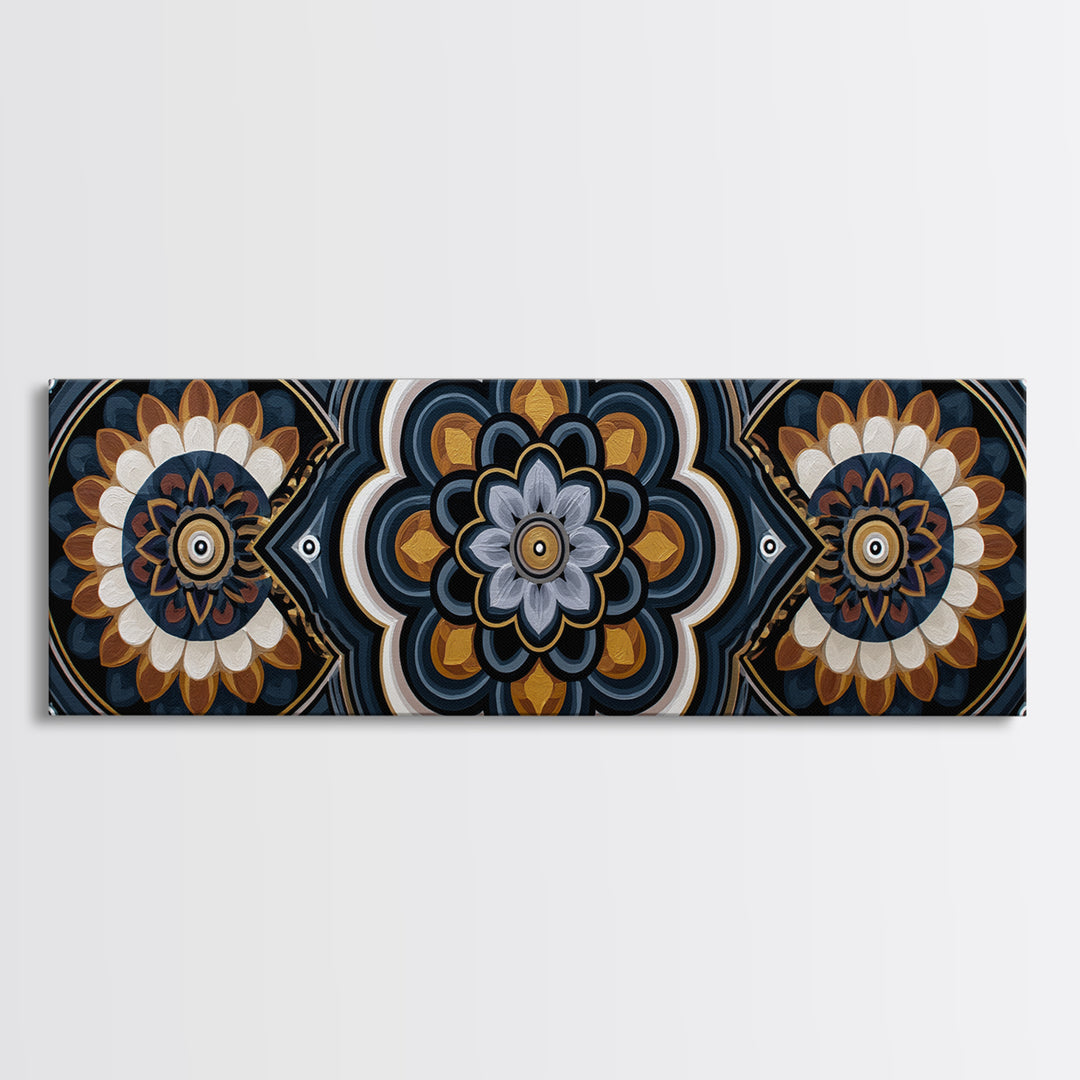 Black and Gold Geometric Rosette Canvas Print, Sacred Geometry Art, Rustic Home Decor, Living Room Decor, Abstract Art, SGA-3x1-4