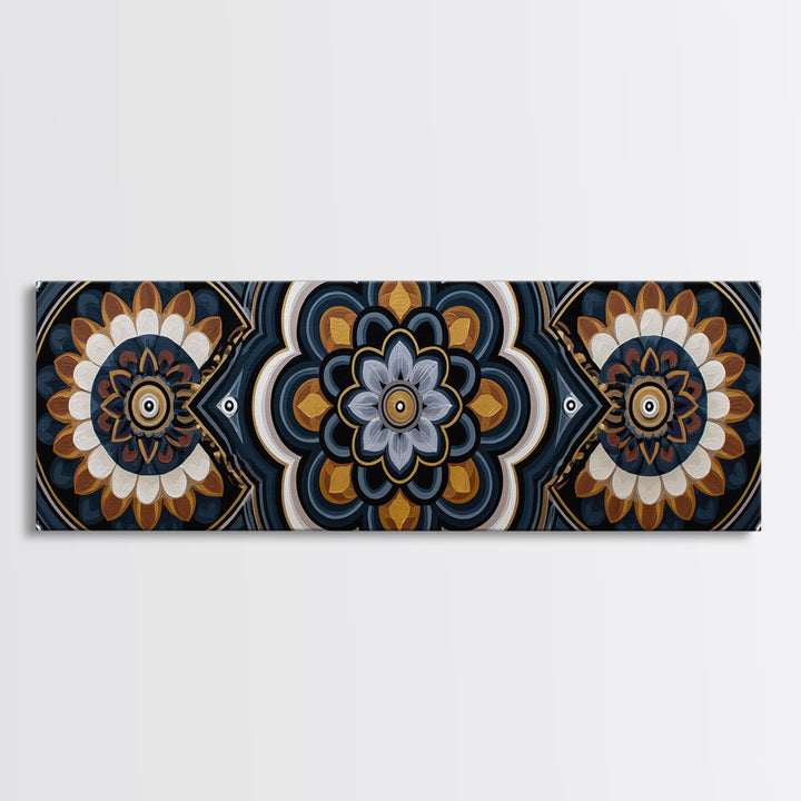 Black and Gold Geometric Rosette Canvas Print, Sacred Geometry Art, Rustic Home Decor, Living Room Decor, Abstract Art, SGA-3x1-4