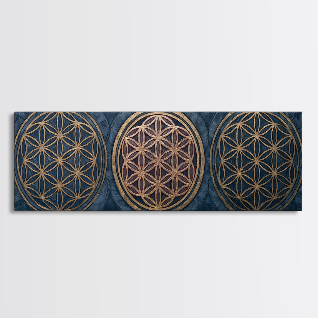 Flower of Life Pattern Canvas Print, Sacred Geometry Art, Mandala Wall Art, Living Room Decor, Geometry, Statement Artwork, SGA-3x1-41