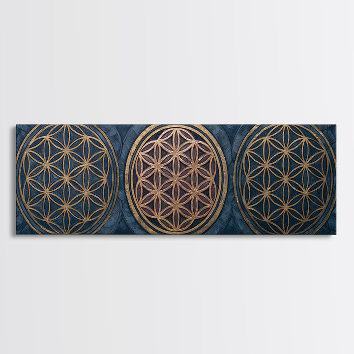 Flower of Life Pattern Canvas Print, Sacred Geometry Art, Mandala Wall Art, Living Room Decor, Geometry, Statement Artwork, SGA-3x1-41