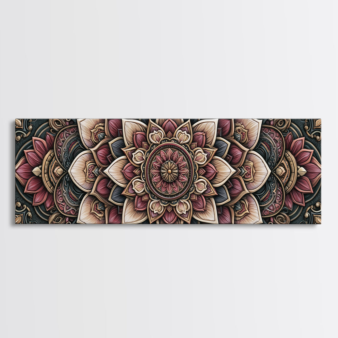 Mandala Lotus with Precise Radial Symmetry Canvas Print, Sacred Geometry Art, Boho Decor, Living Room Decor, Fine Art, Geometry, SGA-3x1-66