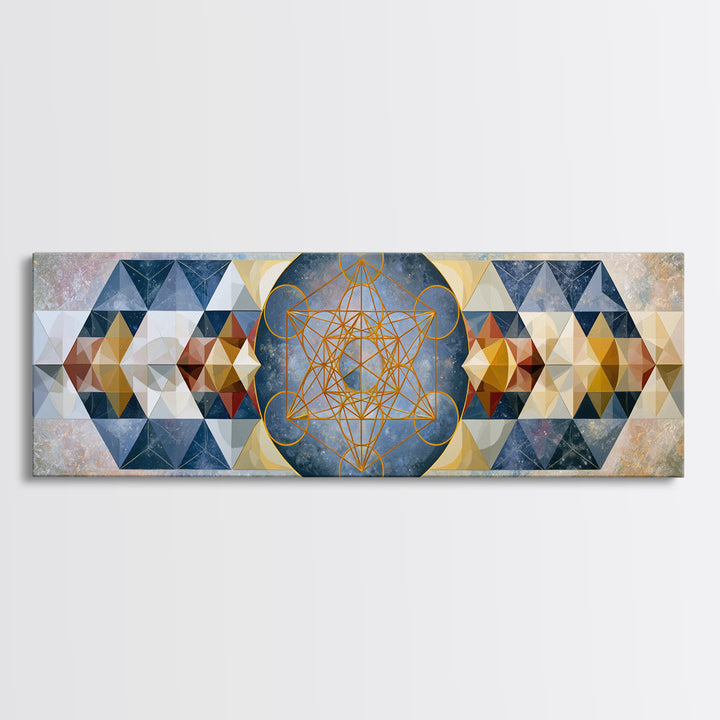 Metatron Cube with Celestial Background Canvas Print, Sacred Geometry Art, Large Wall Art, Living Room Decor, Geometry, SGA-3x1-67