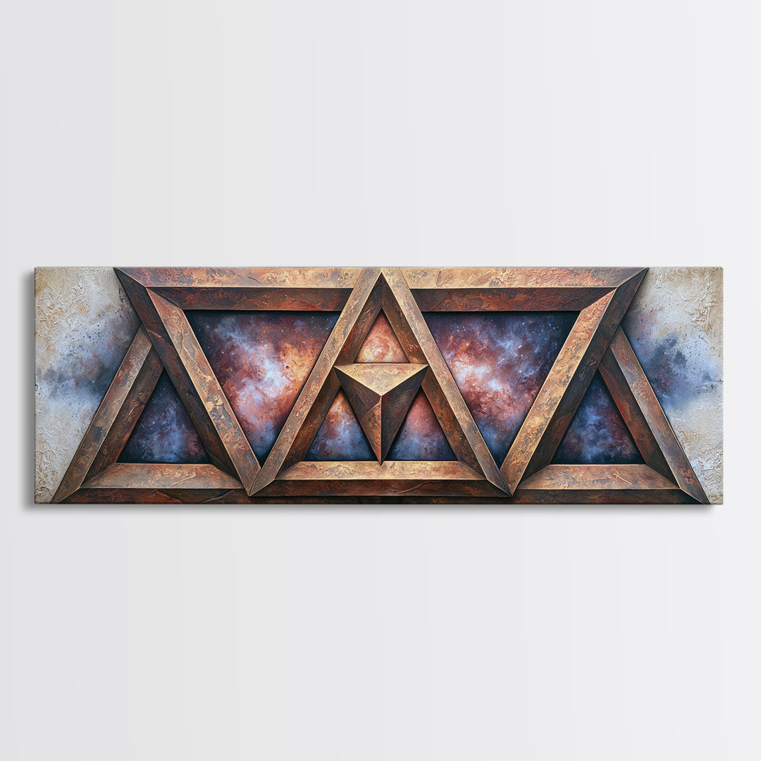 Star Tetrahedron with Watercolor Galaxy Wash Framed Canvas Print, Sacred Geometry Art, Wall Art, Living Room Decor, Geometry, SGA-3x1-72